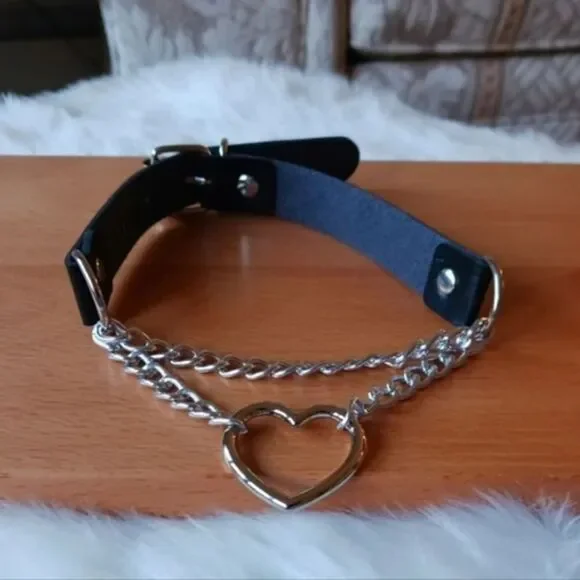 Chain Choker Collar, Heart Shaped Choker Necklace, S Choker, Gothic Chain Choker - Picture 3 of 12